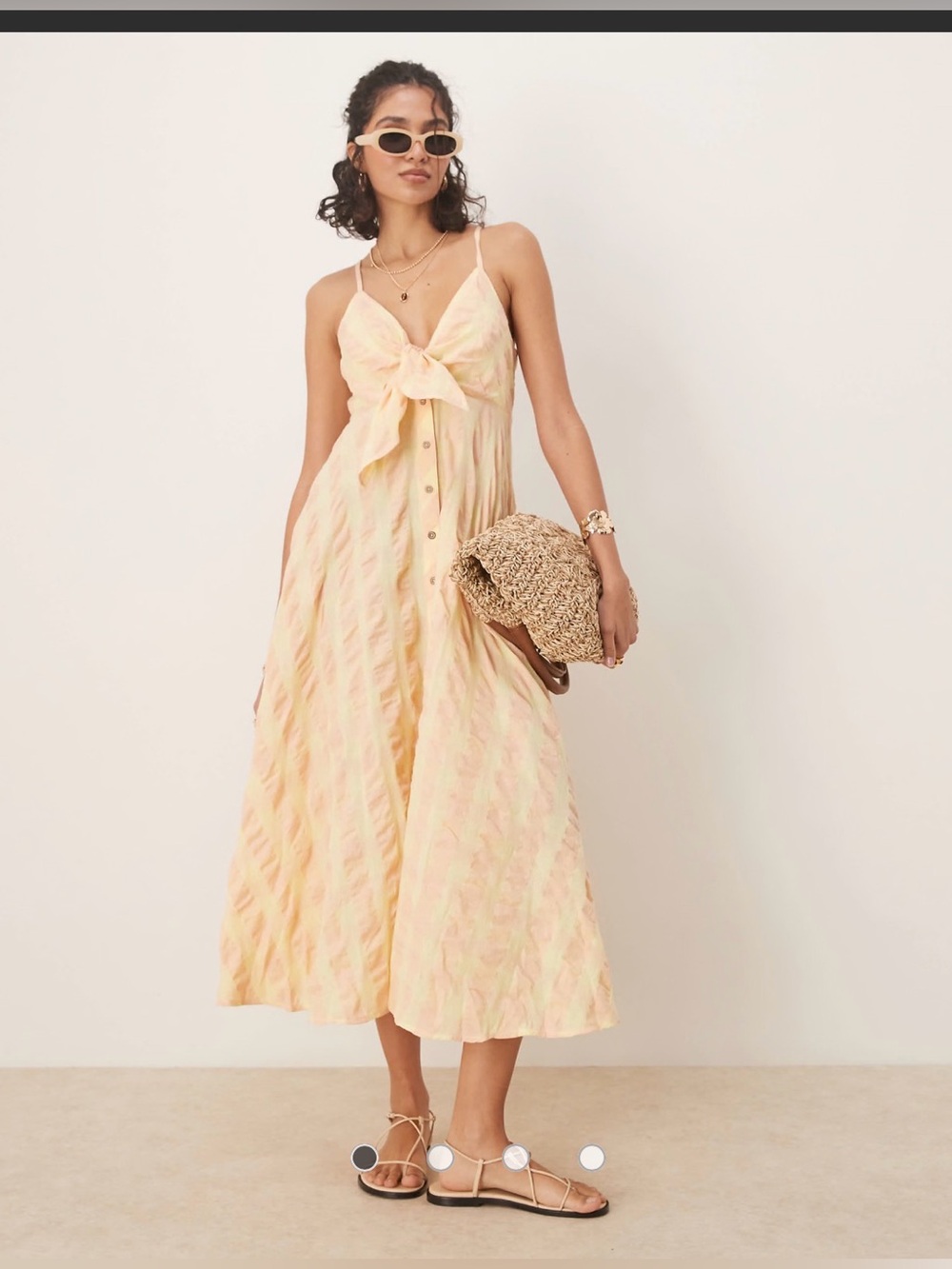 Free People Gingham Plaid Tie-Front Button Down Via Midi Dress - Picture 4 of 4